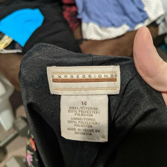 Expressions Black Floral Bias Cut Dress Size 14 - Picture 3 of 5